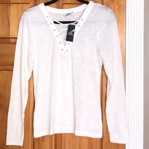 Bebe White Textured Lace Up Top